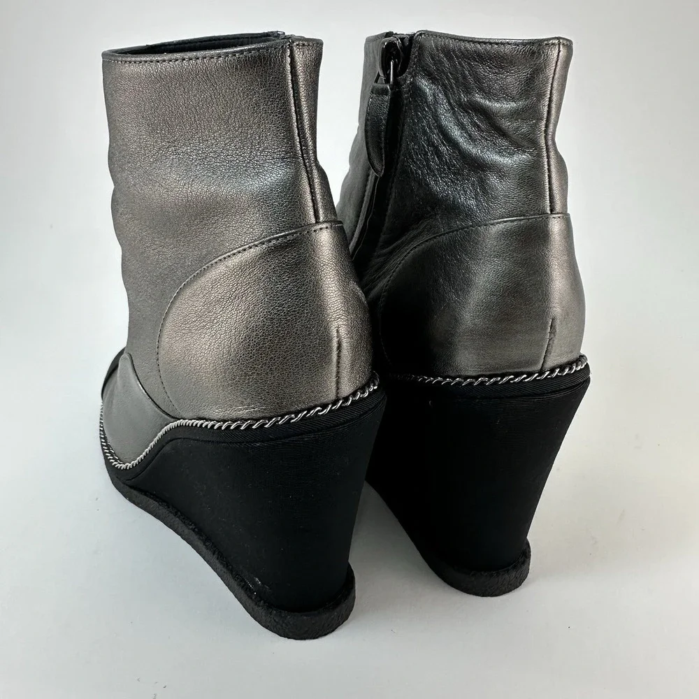 CHANEL Black Leather CC Logo Wedge Boots Size 37.5 Made In Italy